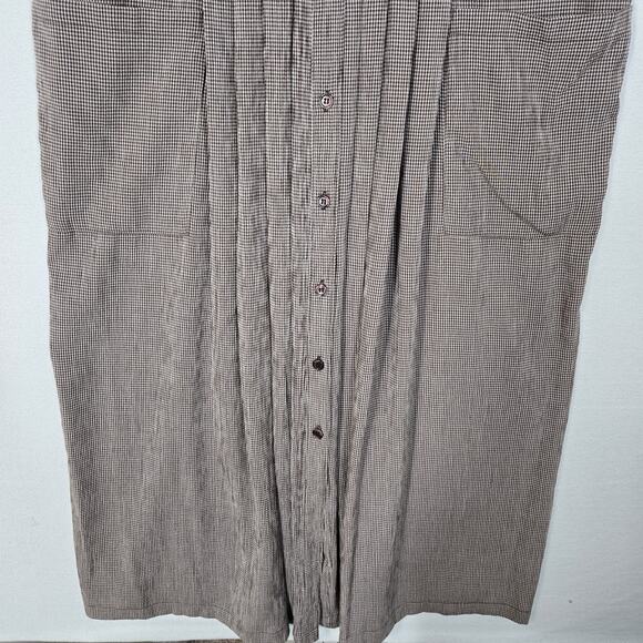 Vintage 90s Gingham Prairie Maxi Dress QPS M Brown Button Front Teacher Core - Picture 4 of 14